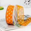 Orange chiffon ribbon with white polka dots, 25mm width for gift wrapping and DIY crafts - Polka Dot Orange