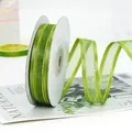 Grass green chiffon ribbon with parallel gold metallic thread for gift and cake wrapping - Gold Edge Army Green