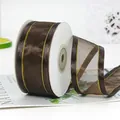 Brown semi-transparent chiffon ribbon with gold satin edges on a spool for gift wrapping - Gold Edge Coffee