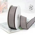 Brown and white striped grosgrain ribbon roll for gift wrapping and hair accessories - Coffee
