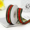 Christmas grosgrain ribbon roll in red and green stripes with elegant gold metallic edges - Medium Width Style