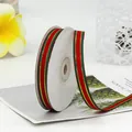 Red grosgrain ribbon roll with gold and dark green edges for gift wrapping decor - Narrow Width Style