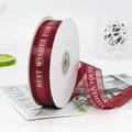 Deep wine red organza ribbon with white Best Wishes For You print on spool - BEST WISHES FOR YOU / Burgundy