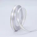 1cm white satin ribbon with gold stitched edges for gift wrapping and hair accessories - White