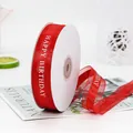 Red 2.2cm Happy Birthday organza ribbon roll for gift wrapping and cake decoration - Happy Birthday / Red
