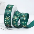 Dark green Christmas ribbon roll with gold snowflake pattern for DIY gift wrapping - Dark Green Snowflake