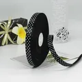 Black polyester satin ribbon with white polka dots for gift wrapping and DIY crafts - Satin Polka Dot Style / Black