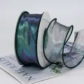 Ruban organza arc-en-ciel 4cm bleu-vert avec bordure métallique vert foncé décor - Vert Foncé Iridescent