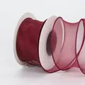 Transparant bordeaux organza lint met golfrand voor bloemen en cadeauverpakkingen - Op Rol / Bordeauxrood