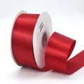 Roll of 5cm wide bright red polyester satin ribbon for gift wrapping and DIY bows - Red