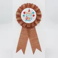 Orange gold Happy Birthday ribbon award badge with party balloon design on white background - Red