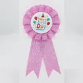 Sparkly pink Happy Birthday tinplate ribbon rosette award badge for kids party - Pink