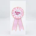 Chapa rosa Birthday Girl con cintas doradas y detalles de estrellas para fiestas - Rosa Medio