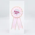 Chapa de cumpleaños rosa con texto Birthday Girl y bordes dorados brillantes - Rosa