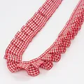 Red and white gingham ruffled ribbon trim for DIY sewing and clothing crafts - Standard Length Roll / Red