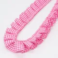 Pink and white gingham ruffled lace trim for DIY sewing and apparel accessories - Standard Length Roll / Hot Pink