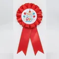Escarapela roja de cumpleaños con texto Happy Birthday y motivos de globos de colores - Estilo de Globo Dorado / Rojo