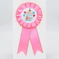Chapa de cumpleaños de cinta de satén rosa con borde dorado y diseño de fiesta - Estilo de Globo Dorado / rosa fuerte