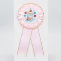 Pink ribbon birthday rosette badge with golden edges and Happy Birthday art text - Gilded Balloon Style / Pink