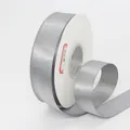 Roll of 2.5cm silver metallic glitter ribbon on spool for gift box packaging - Gray
