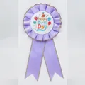 Purple satin birthday award ribbon badge with Happy Birthday text and colorful balloons - Gilded Balloon Style / Light Purple
