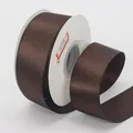 Dark brown satin ribbon with gold glitter on white spool, 4cm width for gift wrapping - Coffee