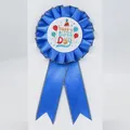 Blue satin birthday award ribbon with a happy birthday badge and golden silk edges - Gilded Balloon Style / Sapphire Blue