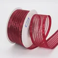 Burgundy striped ribbon roll in sheer organza and satin for DIY crafts and gift wrapping - Burgundy