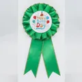 Green birthday rosette ribbon badge with golden trim and Happy Birthday text - Gilded Balloon Style / Green