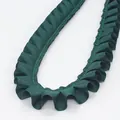 Dark green pleated grosgrain ribbon 2.5cm with ruffles and central stitching detail - Standard Length / Dark Ink Green