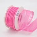 Pink striped organza ribbon roll for floral gift wrapping and DIY crafts bow making - Rose Pink