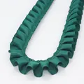 Deep green 2.5cm ruffled grosgrain ribbon trim with wavy pleats on white background - Standard Length / Dark Green