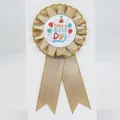 Champagne gold silk rosette badge with Happy Birthday balloon print and hanging ribbons - Gilded Balloon Style / Champagne Gold