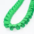 Bright green pleated grosgrain ribbon with ruffle edge for DIY garment accessories - Standard Length / Green