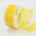 Roll of bright yellow semi-transparent organza ribbon with fine parallel stripes for DIY crafts - Gold