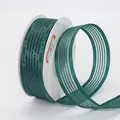 Deep green striped organza ribbon with satin edges on a white spool for gift wrapping - Dark Green
