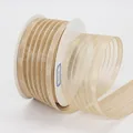 4CM champagne striped organza ribbon roll with satin edges for gift wrapping - Khaki