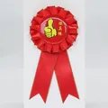 Red ribbon award badge with golden edges and thumb up print with you are great text - Red