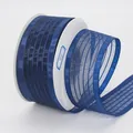 Deep blue organza ribbon with satin stripes on a roll for gift wrapping and DIY crafts - Dark Blue