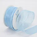 Light blue striped organza and satin ribbon roll for gift wrapping and DIY crafts - Light Blue