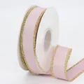 Rosa Ripsband mit goldenem Metallfransenrand auf Rolle für Geschenkverpackungen - Mittlerer Stil (2.5cm Gold Fransen Koreanisches Rosa)