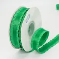 Green 2.5cm polyester ruffled ribbon with lychee texture for floral gift wrapping - Green