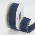 38mm dunkelblaues Ripsband mit goldenem Fransenrand auf einer weißen Rolle - Breiter Stil (3.8cm Gold Fransen Marineblau)