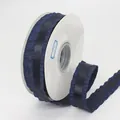 Navy blue polyester ruffled ribbon with black satin center for hair accessories DIY - Dark Blue