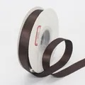Dark brown satin gift ribbon with gold glitter finish on a white spool roll - 1.5cm / Coffee