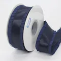 4cm navy blue polyester litchi grain ruffled ribbon on white spool for floral DIY crafts - Dark Blue (370#)