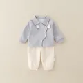 Infant two-piece cotton set with grey cartoon mouse top and beige casual trousers - 73cm / Blue (Shirt And Skirt Outfit)