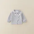 Gray-blue cotton long sleeve baby jacket with cute cartoon elephant embroidery detail - 73cm / Blue (Top)