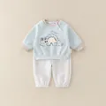 Kleinkind Jungen blaues Dinosaurier-Sweatshirt und graue Jogginghose im zweiteiligen Set - Oberteil Und Unterteil / Blau / 73cm