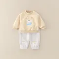 Toddler girl yellow cotton sweatshirt with puppy embroidery and grey joggers set - 73cm / Set / Yellow